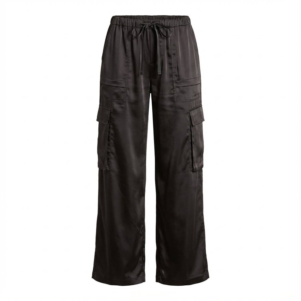 Sanctuary Women's Eve Semi-High-Rise Satin Cargo Pants – Black | Sleek Satin